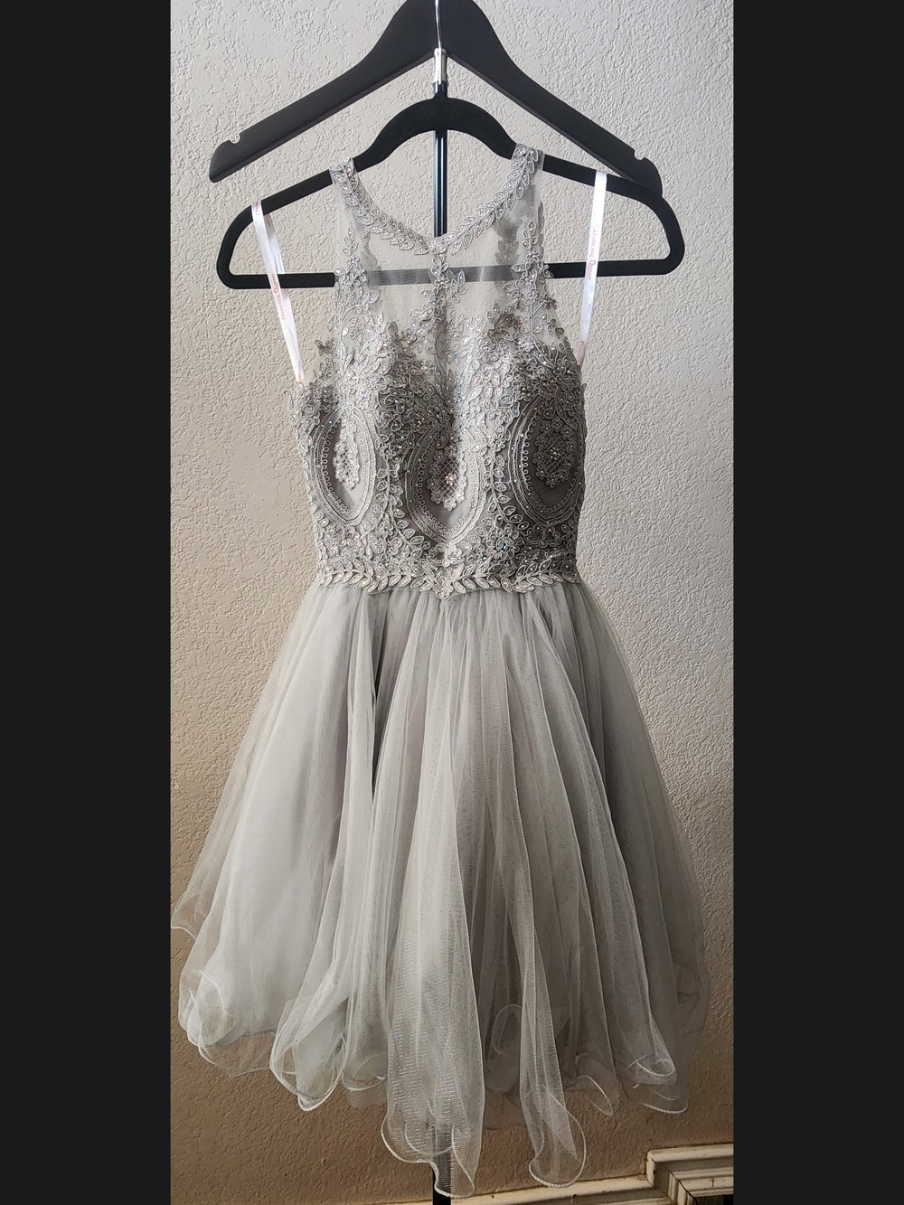 Dancing Queen Silver Embellished Tulle Prom Dress